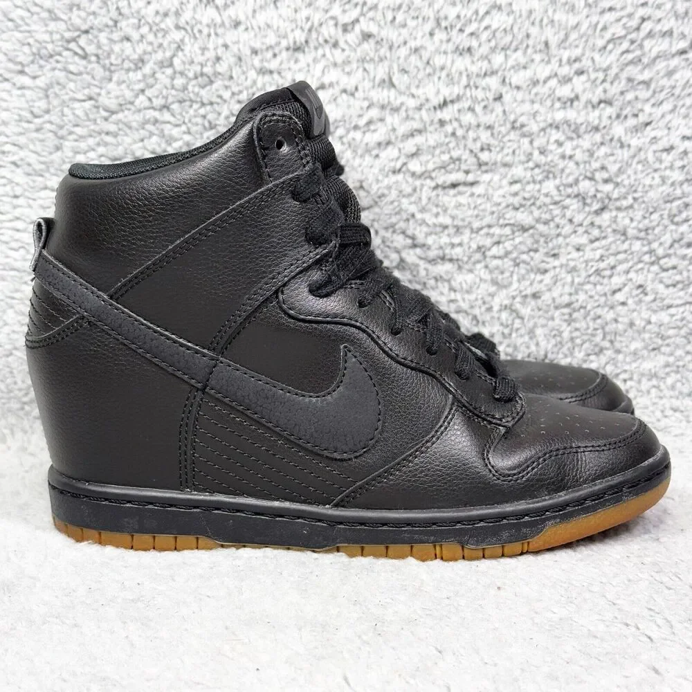 Nike Dunk Sky Hi Essential Womens Size 7 Sneakers Shoes Black Gum Hidden Wedge
